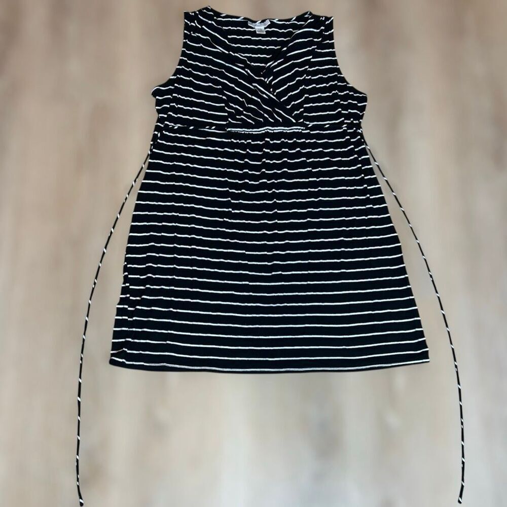 Motherhood Maternity, Black & White Striped Mini Dress, Waist Ties, Women’s XL